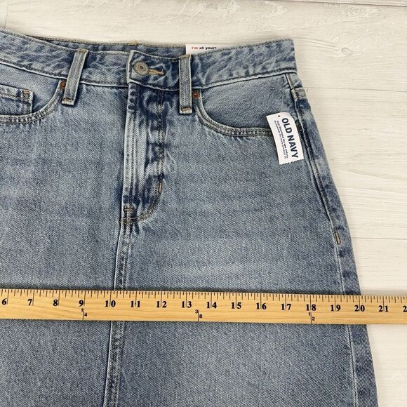 Old Navy Denim Jean Midi Skirt Size 6 Blue Light Wash Front Slit High Rise NWT - Picture 13 of 15